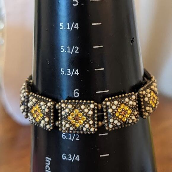 Bronze Rhinestone Beaded Stretch and Gold Tone Magnet Closure Chain Bracelets - Picture 3 of 6